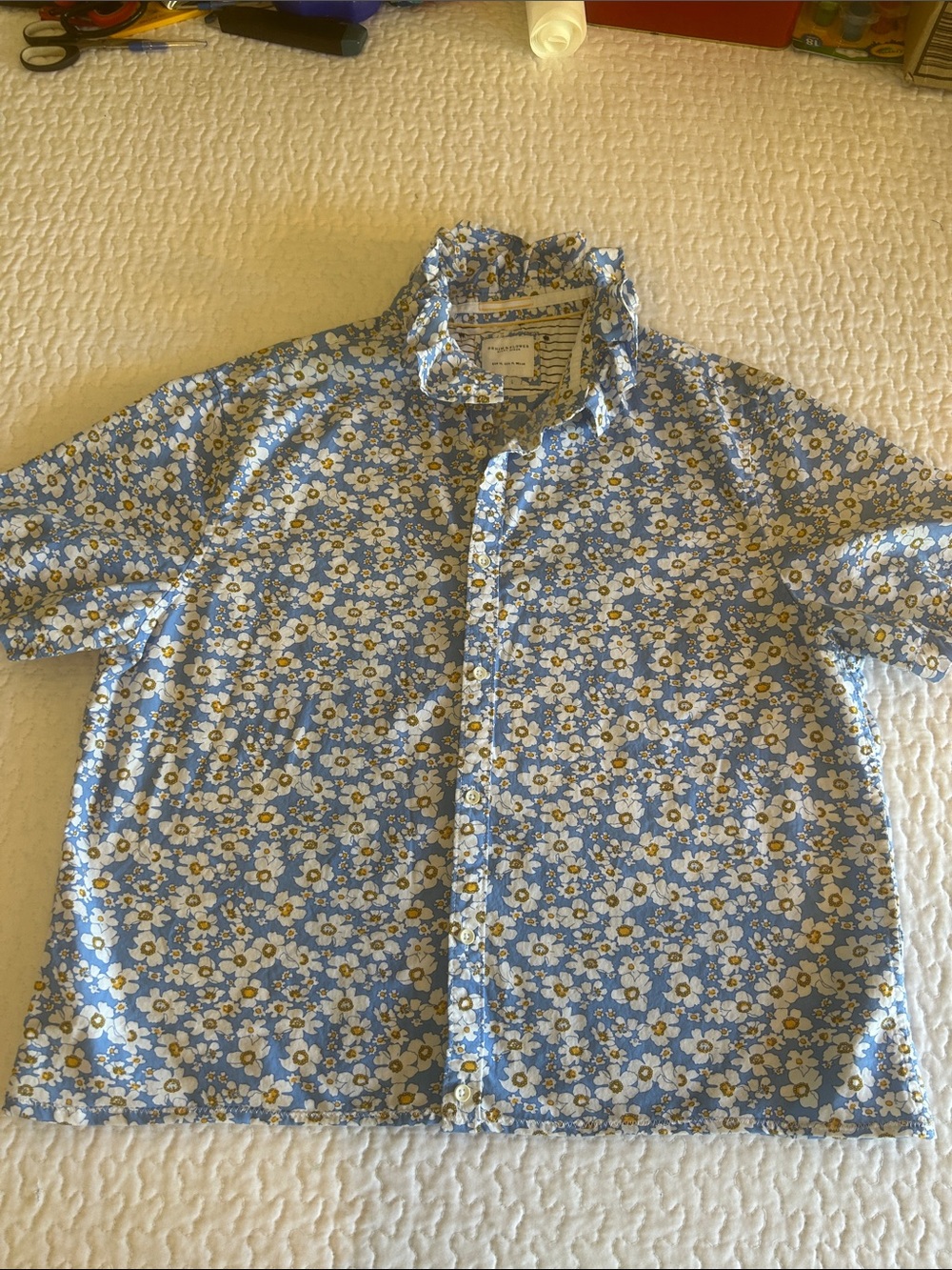 Light Blue Floral Short-Sleeve Button-Down Shirt